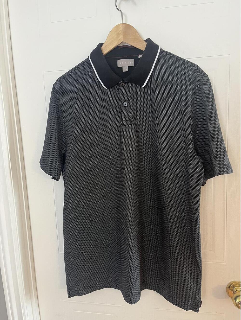 # 188 Ted Baker polo shirt black and white trim collar